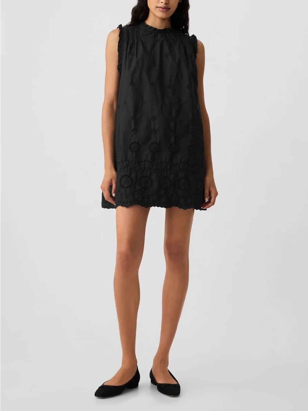 Gap x Doen Black Sleeveless Eyelet Shift Dress
